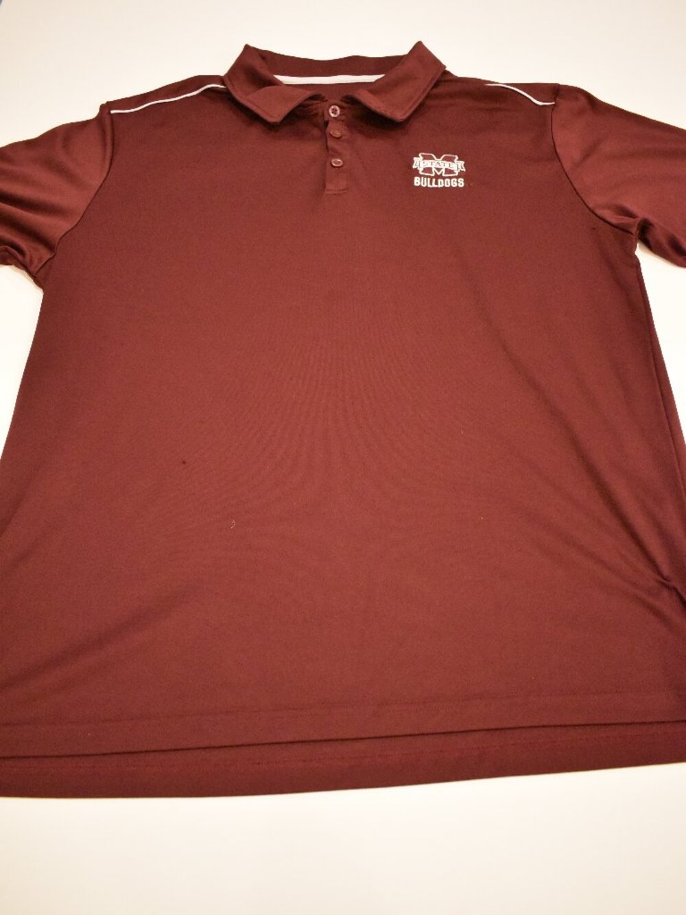 Mississippi State Bulldogs Men’s Polo XL Maroon MSU Embroidered Logo White Trim
